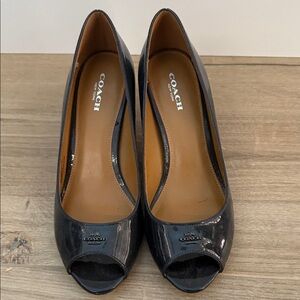 Coach Women's Navy Patent Peep Toe Heels